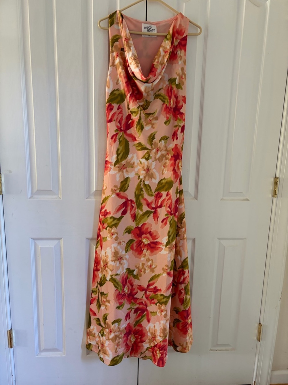 Paper Heart Pink Floral Cowl-Neck Maxi Dress